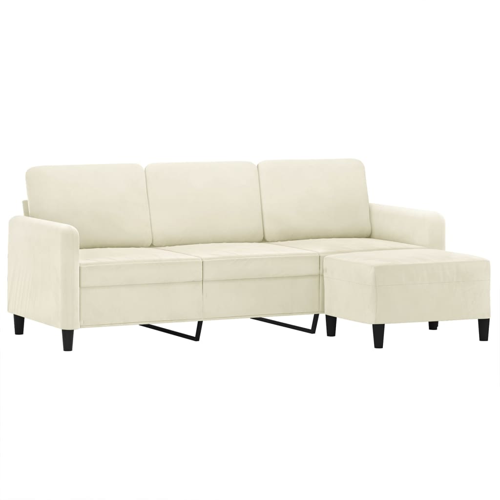 Sofá de 3 lugares com apoio de pés 180 cm veludo cor creme