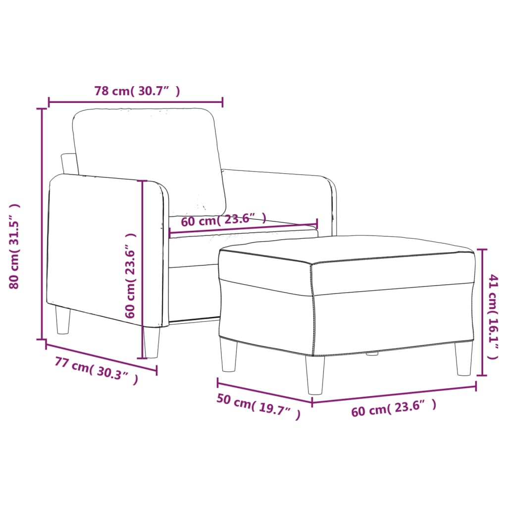 Poltrona com apoio de pés 60 cm tecido cinzento-escuro