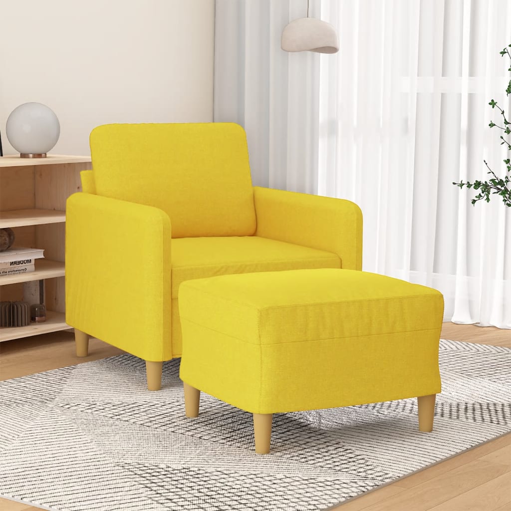 Armchair with footrest 60 cm light yellow fabric