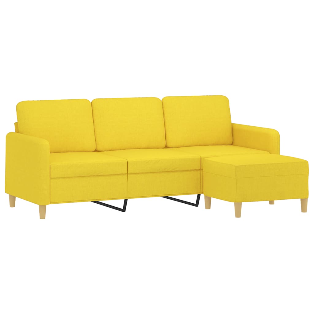 3-seater sofa with footrest 180 cm light yellow fabric