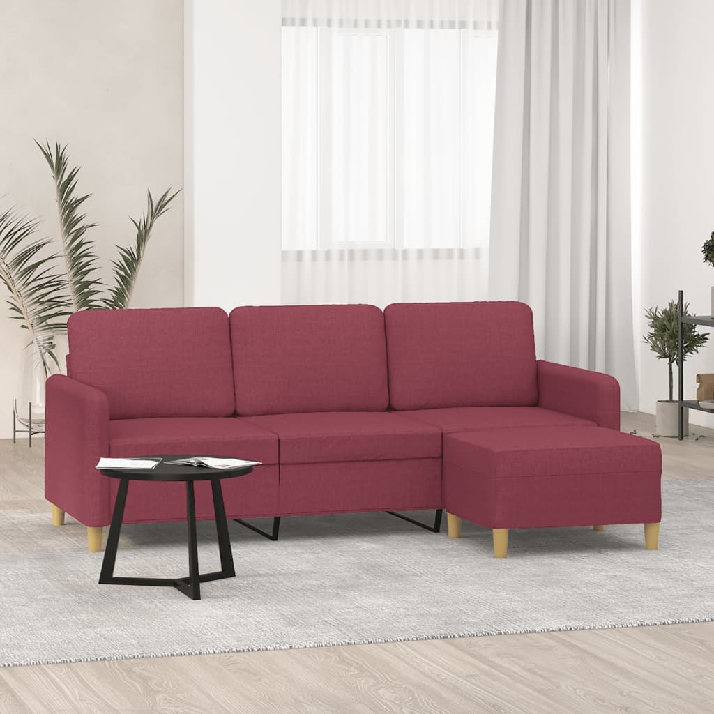 Sofá de 3 lugares com apoio de pés 180 cm tecido vermelho tinto