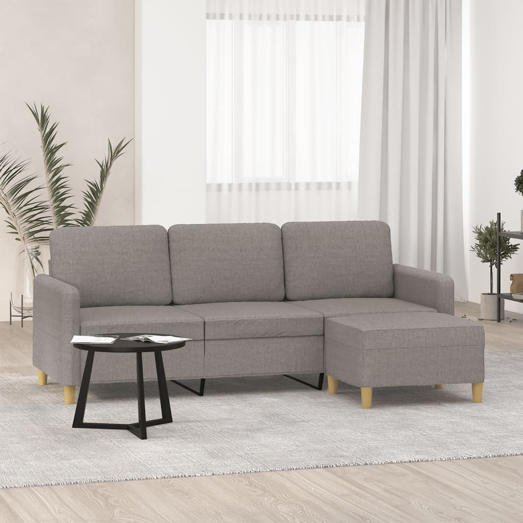 Sofá 3 lugares com apoio de pés 180 cm tecido cinza-acastanhado