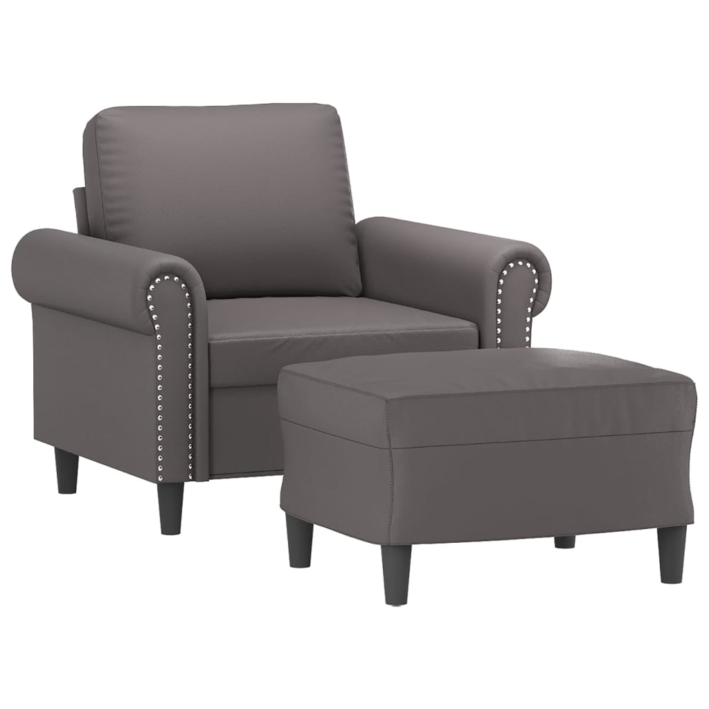 Poltrona com apoio de pés couro artificial 60 cm cinzento
