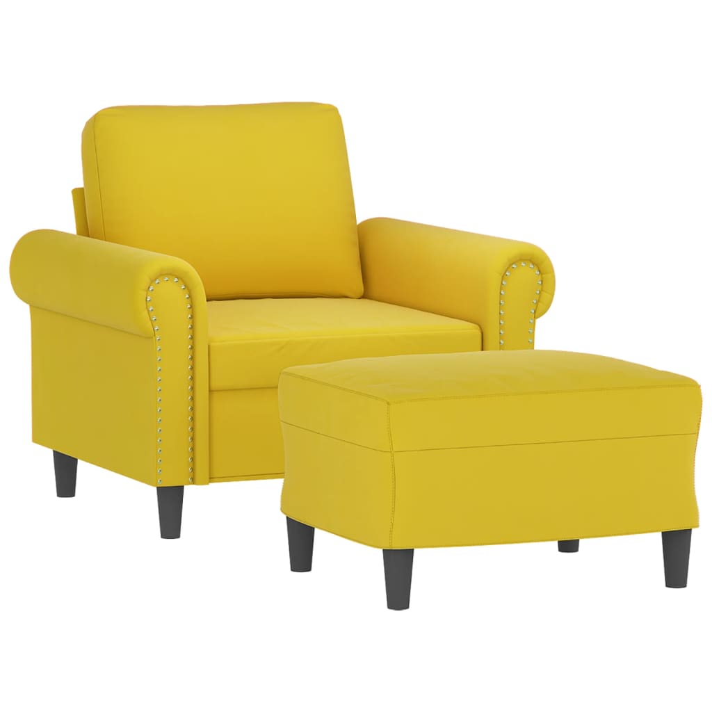 Poltrona com apoio de pés 60 cm veludo amarelo