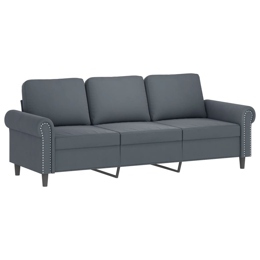Sofá de 3 lugares com apoio de pés 180 cm veludo cinza-escuro