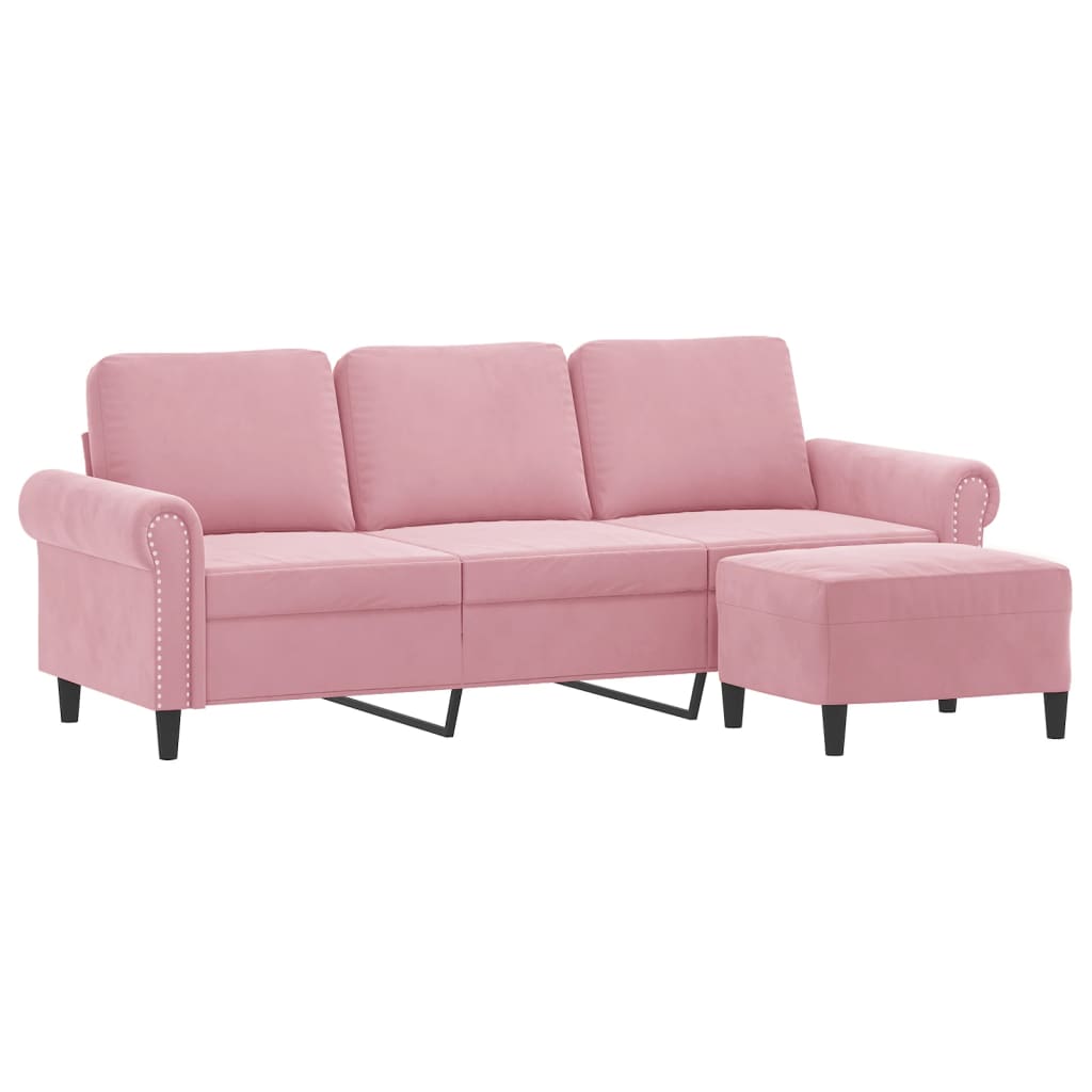 Sofá de 3 lugares com apoio de pés 180 cm veludo rosa