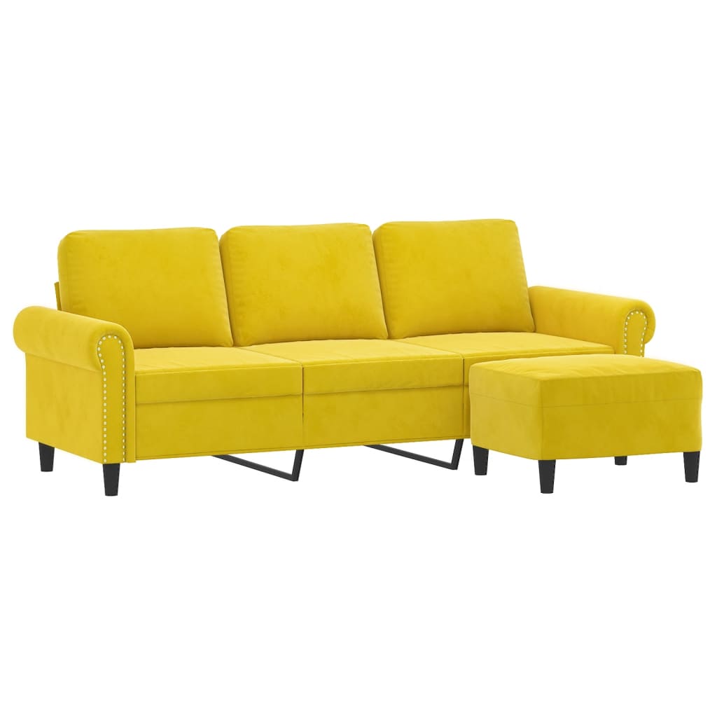 Sofá de 3 lugares com apoio de pés 180 cm veludo amarelo