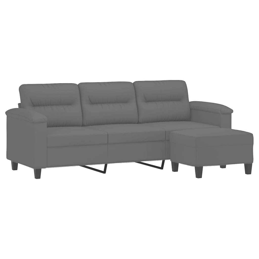 Sofá de 3 lugares c/ apoio de pés 180cm microfibra cinza-escuro