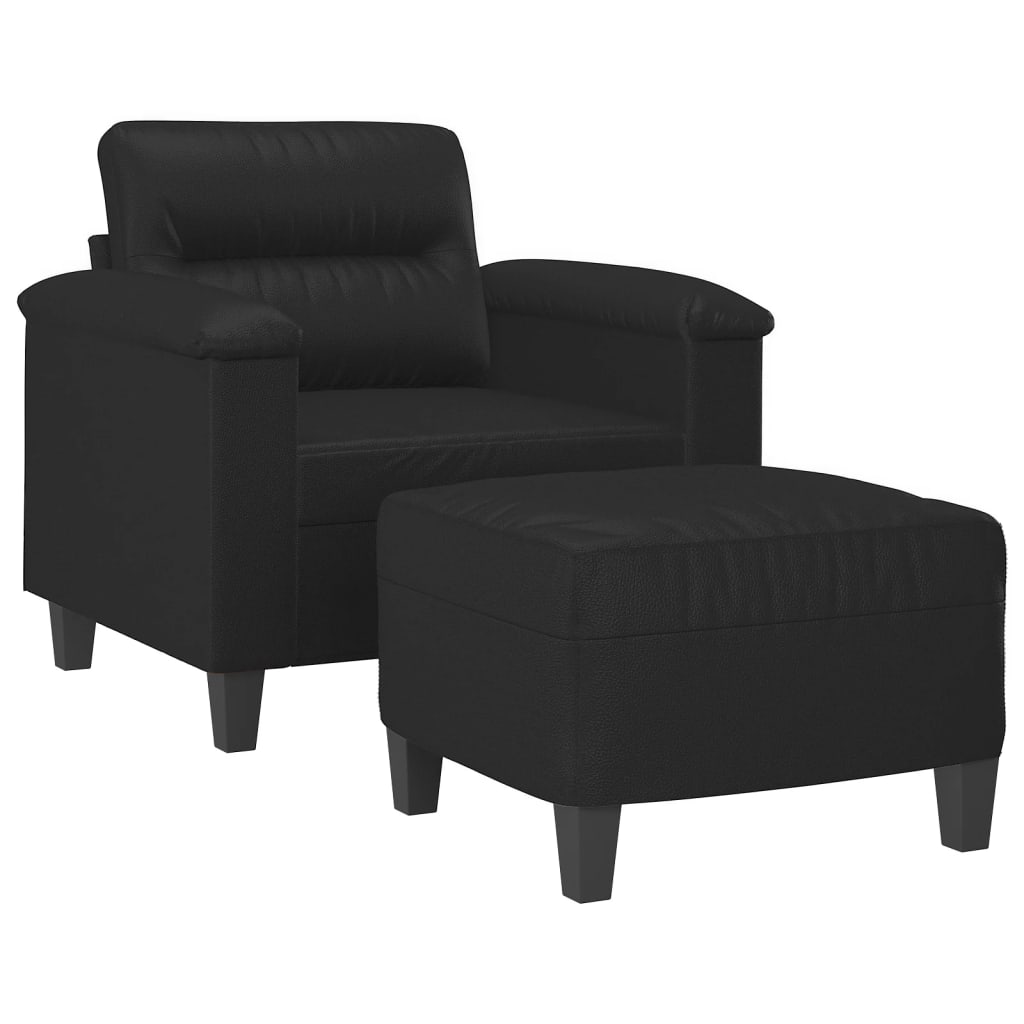 Poltrona com apoio de pés couro artificial 60 cm preto
