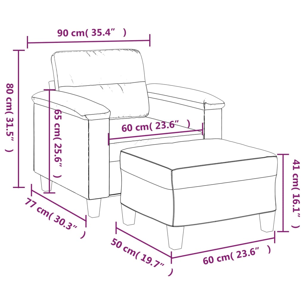 Poltrona com apoio de pés 60 cm couro artificial cappuccino