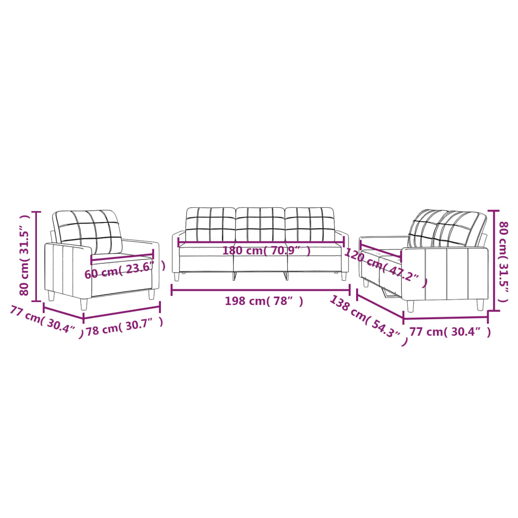 3 pcs sofa set with cushions dark grey fabric