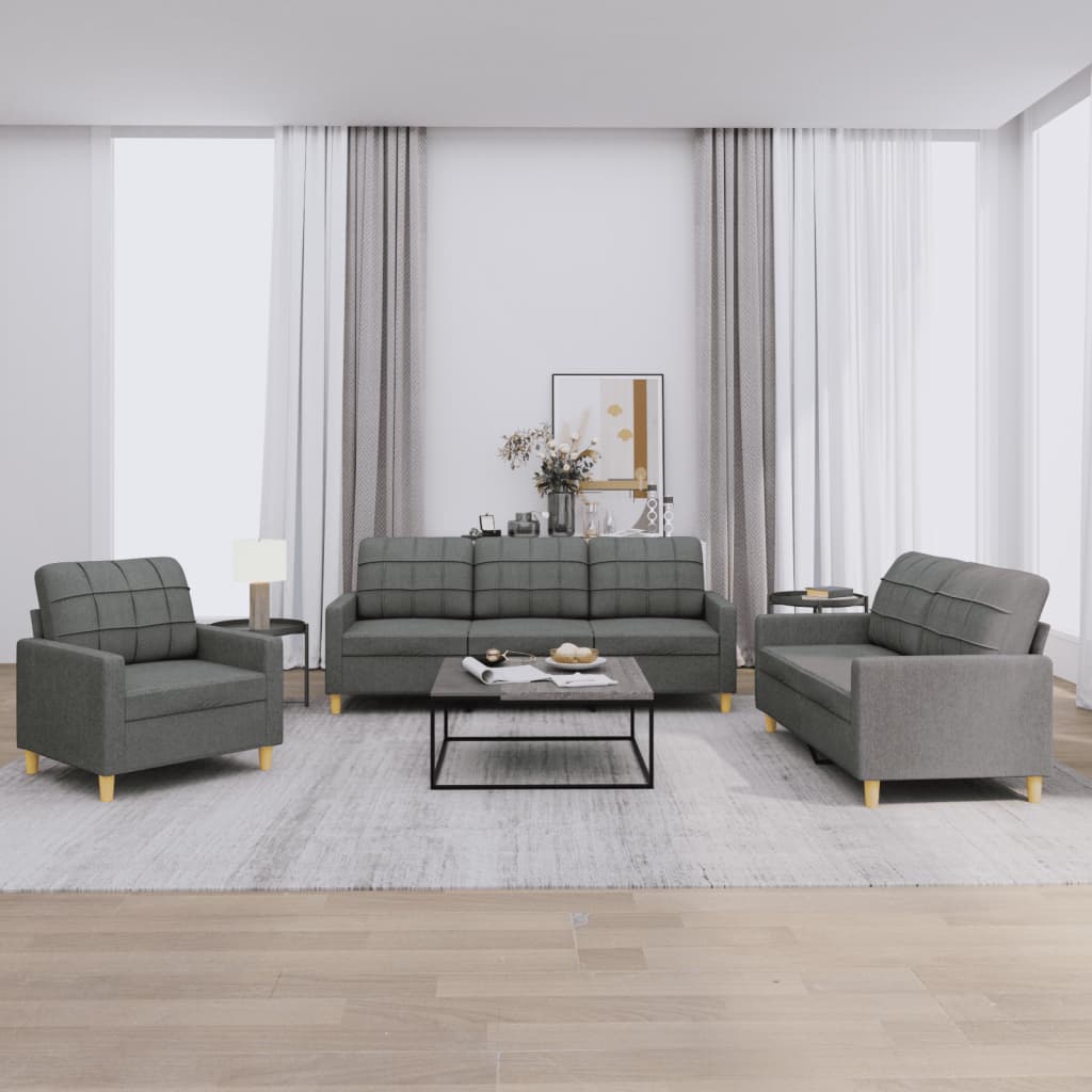 3 pcs sofa set with cushions dark grey fabric
