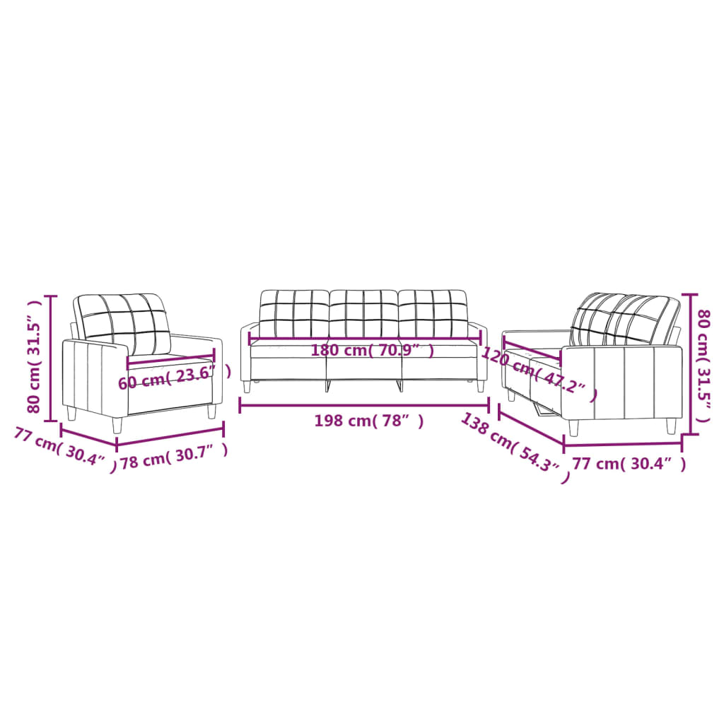 3 pcs sofa set with cushions black fabric