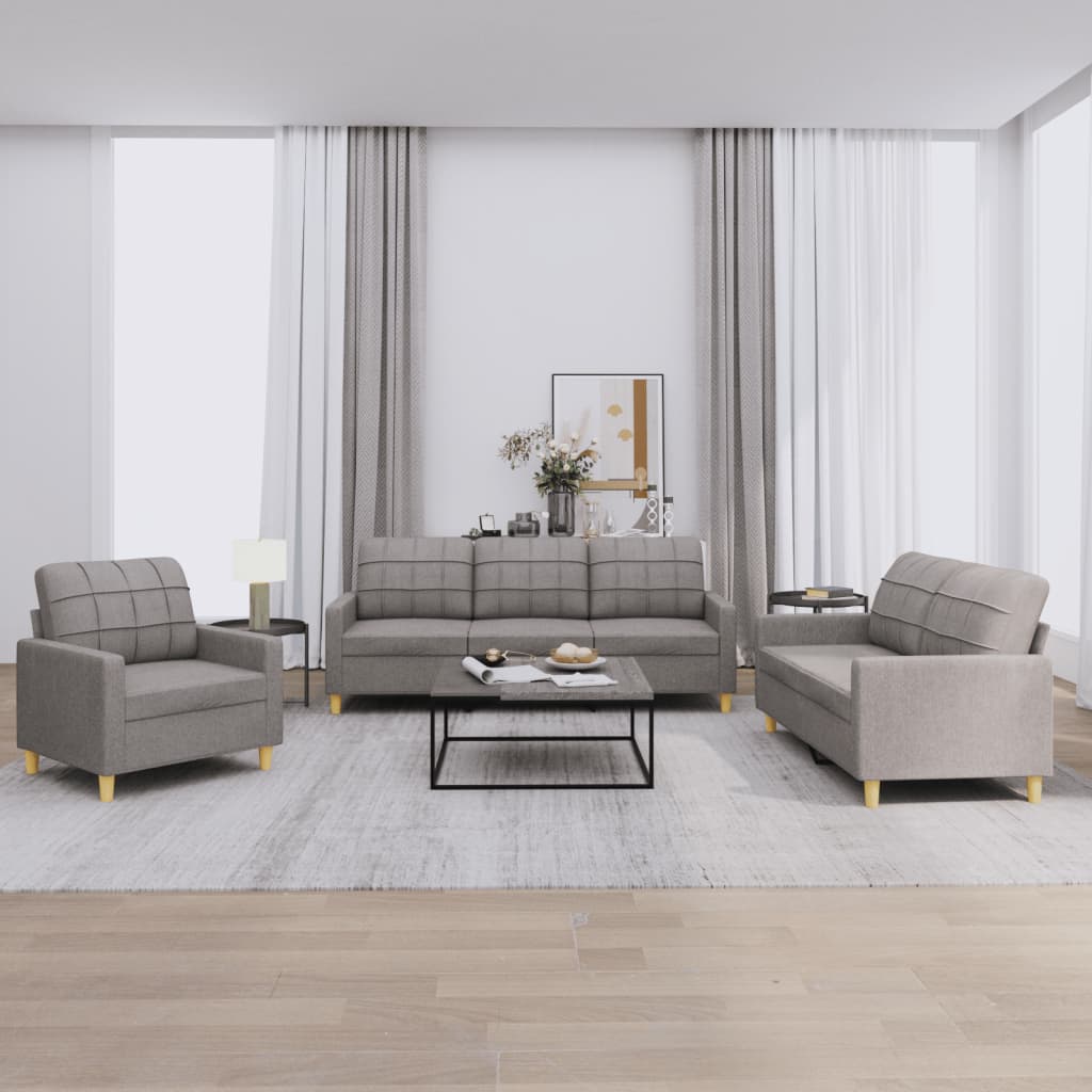 3 pcs sofa set with cushions grey-brown fabric