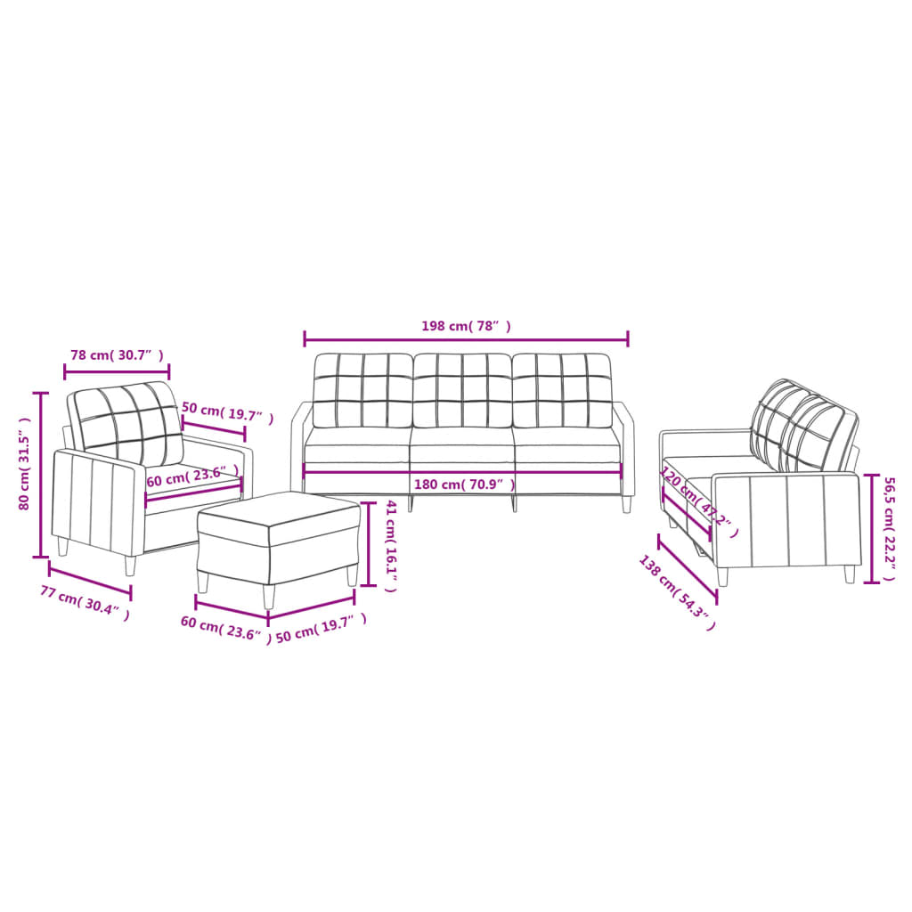 4 pcs conjunto de sofás com almofadões tecido cinzento-claro