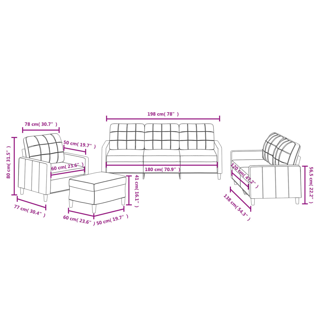 4 pcs conjunto de sofás com almofadões tecido cinzento-escuro