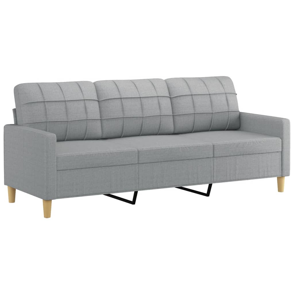 3 pcs conjunto de sofás com almofadas tecido cinzento-claro