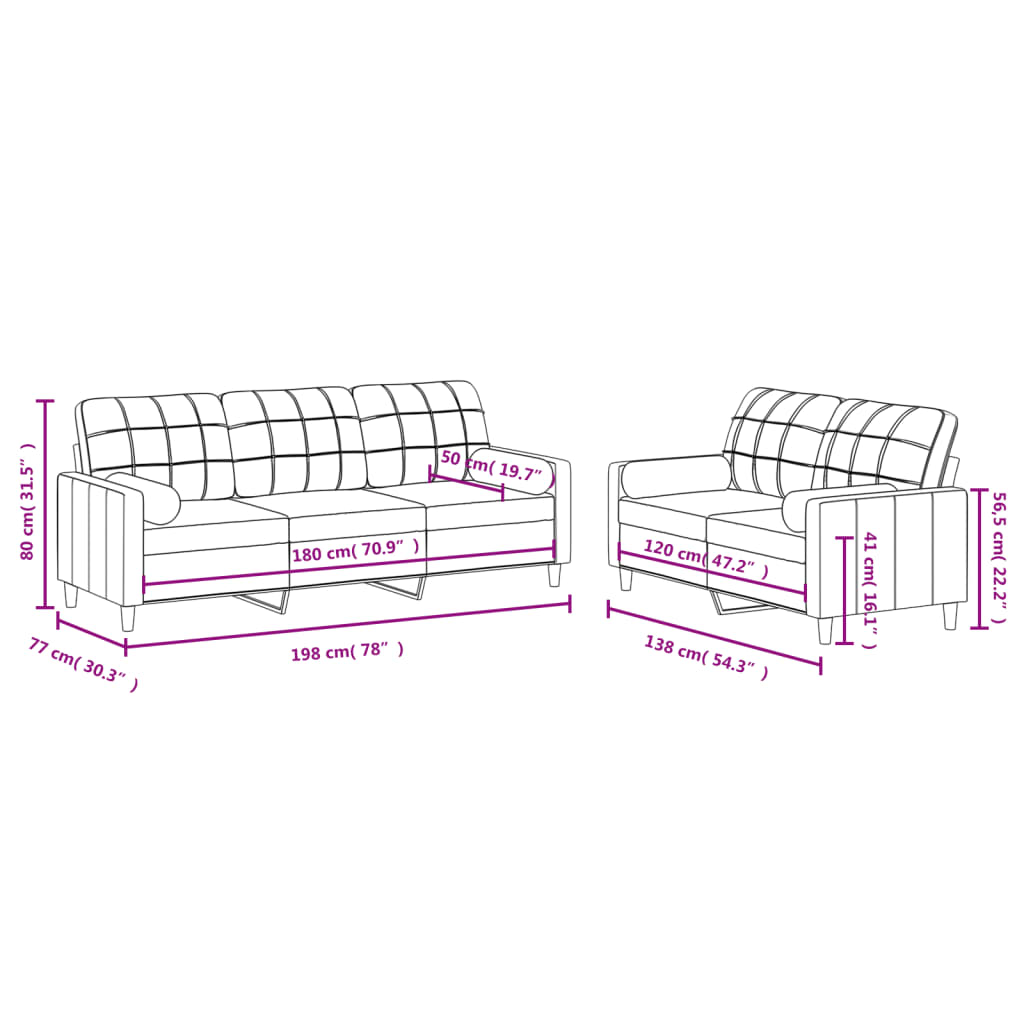 2 pcs conjunto de sofás com almofadas tecido cinza-acastanhado