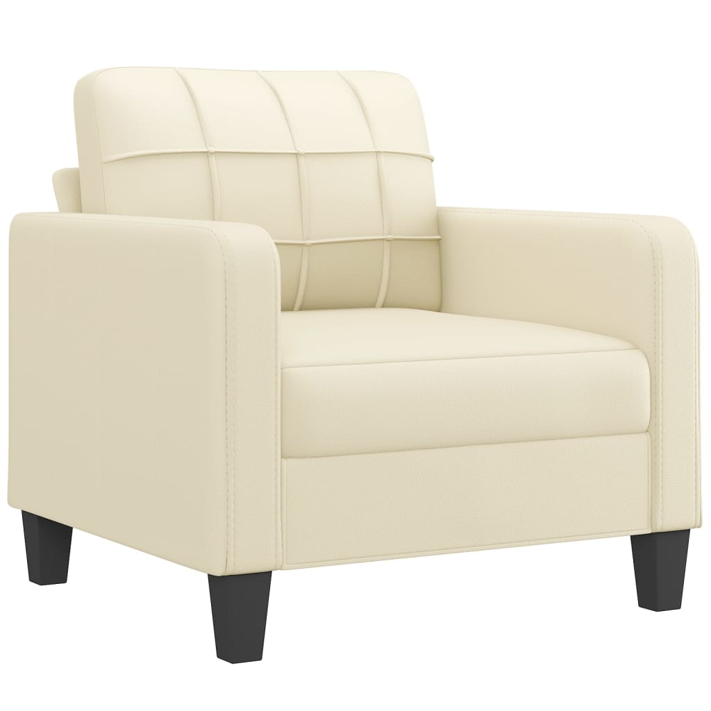3 pcs conjunto sofás c/ almofadões couro artificial cor creme