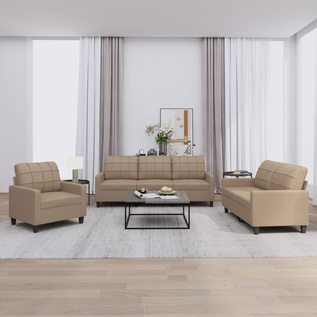 3 pcs sofa set with cushions faux leather cappuccino