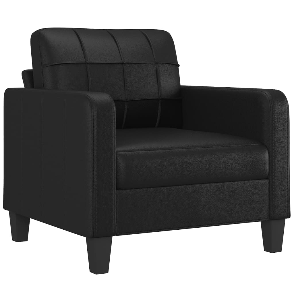4 pcs conjunto de sofás com almofadões couro artificial preto