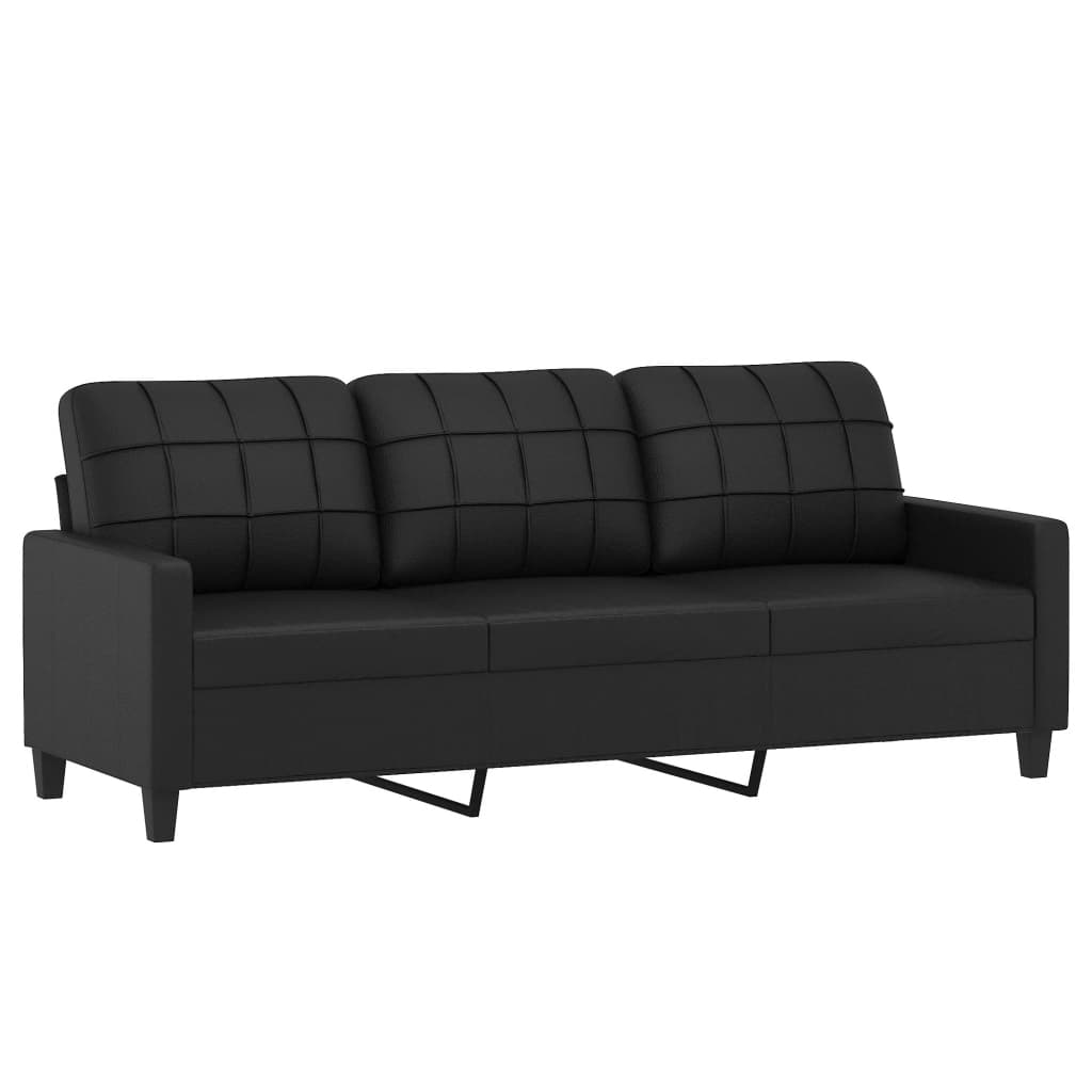 4 pcs conjunto de sofás com almofadões couro artificial preto