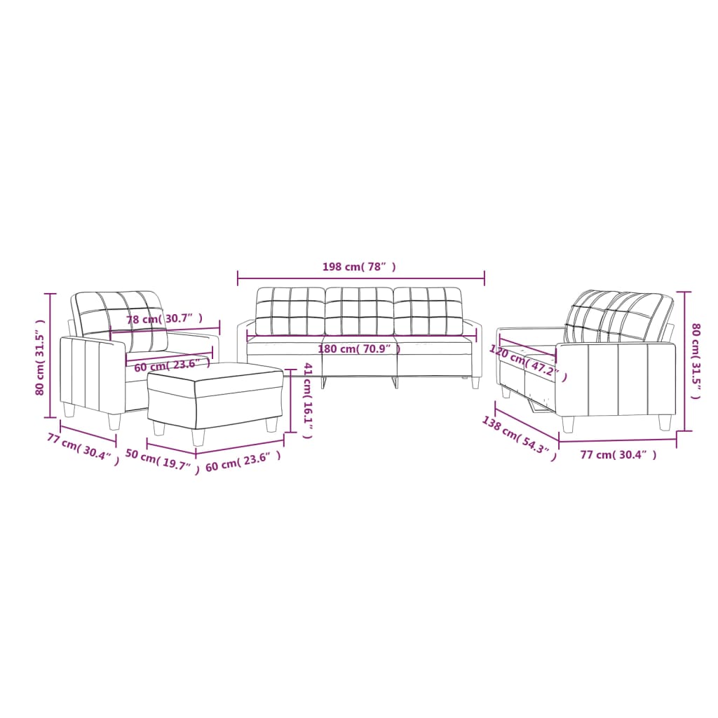 4 pcs conjunto de sofás com almofadões couro artificial preto