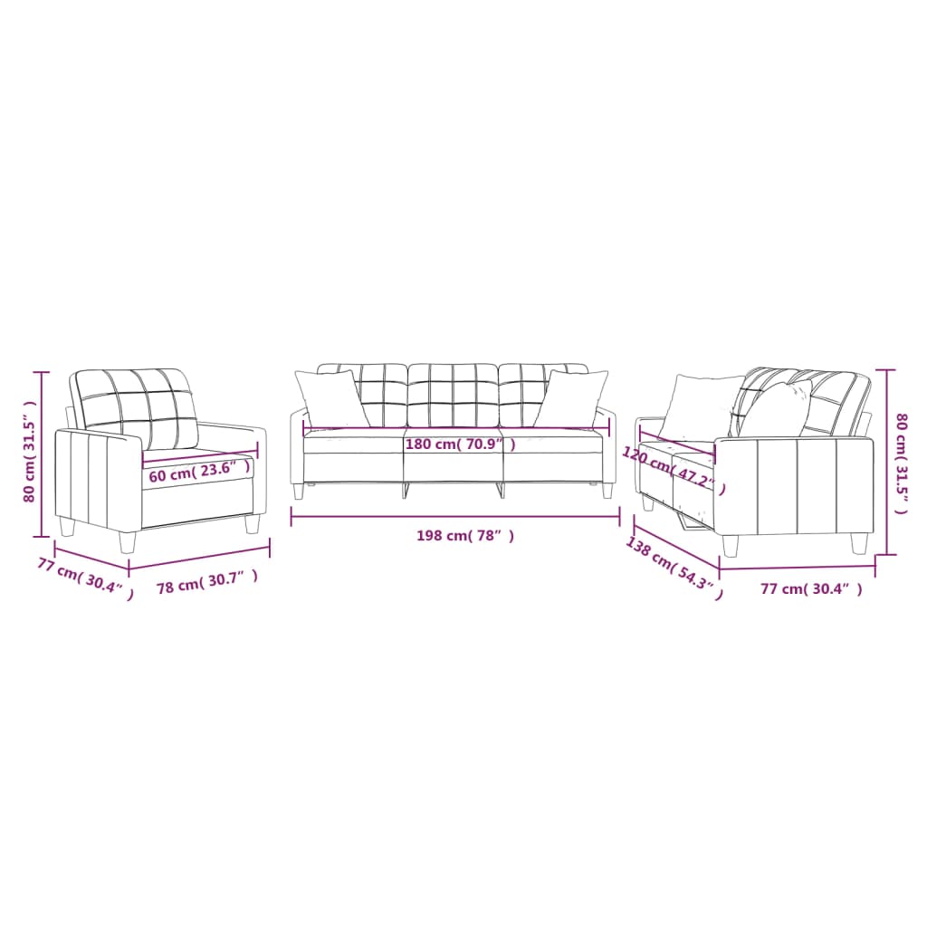3 pcs conjunto de sofás com almofadas couro artificial creme