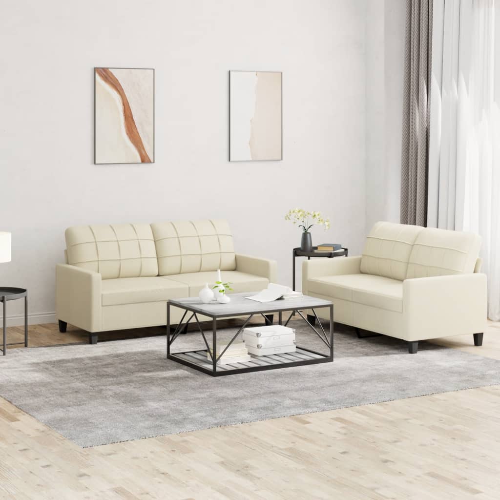 2 pcs sofa set with cushions cream colored artificial leather