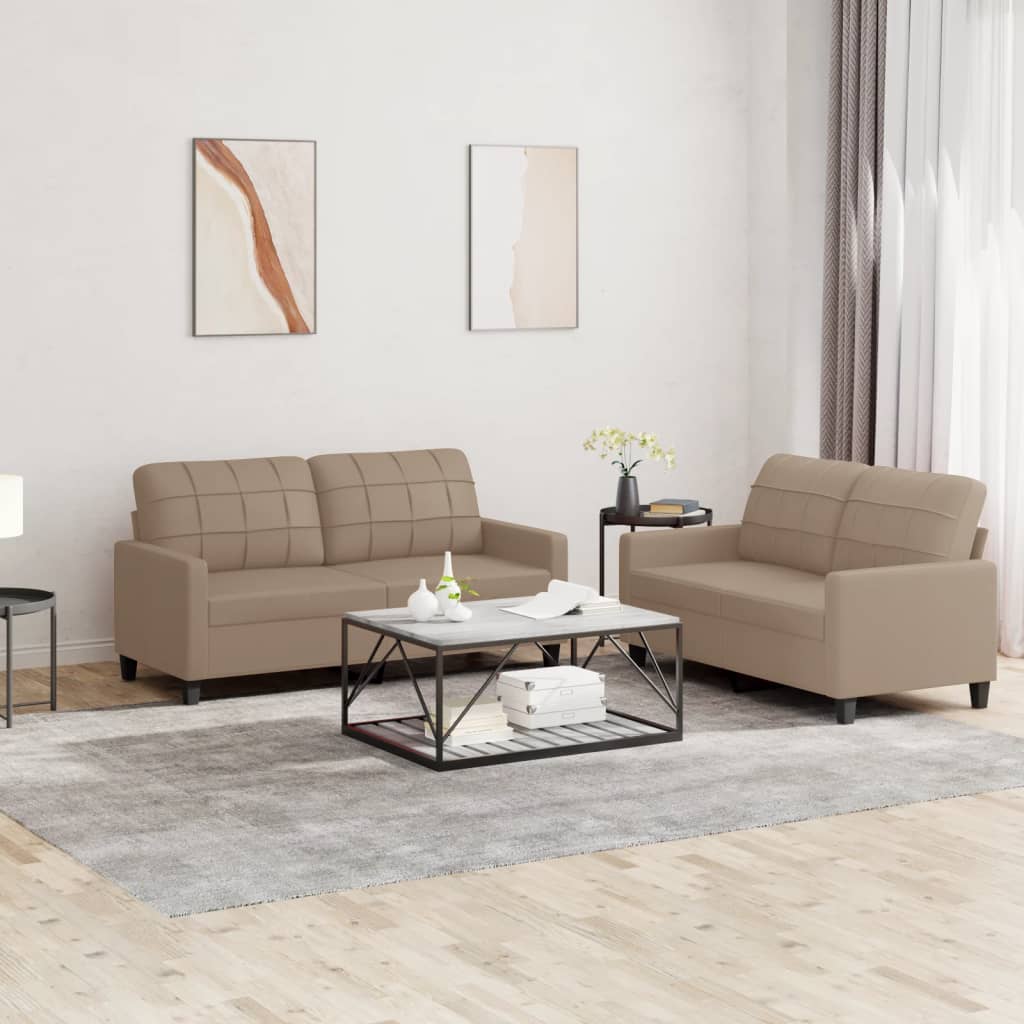 2 pcs sofa set with artificial leather cushions in cappuccino color