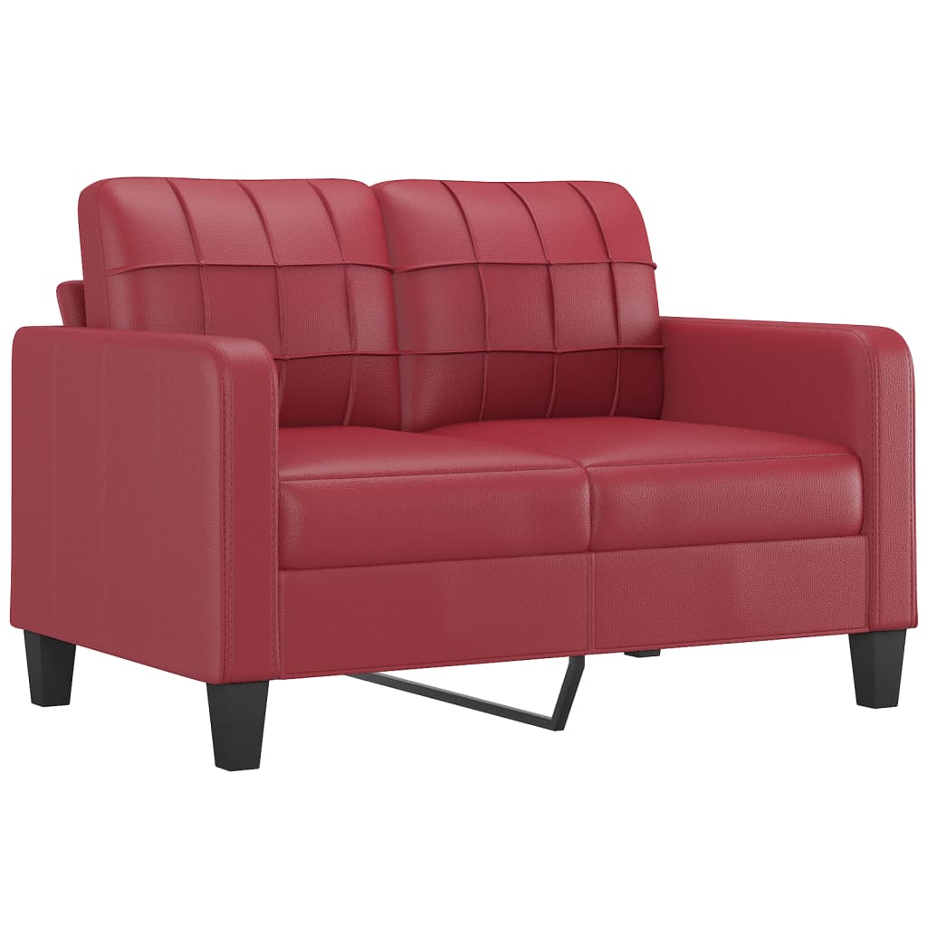 3 pcs conjunto sofás c/ almofadões couro artif. vermelho tinto