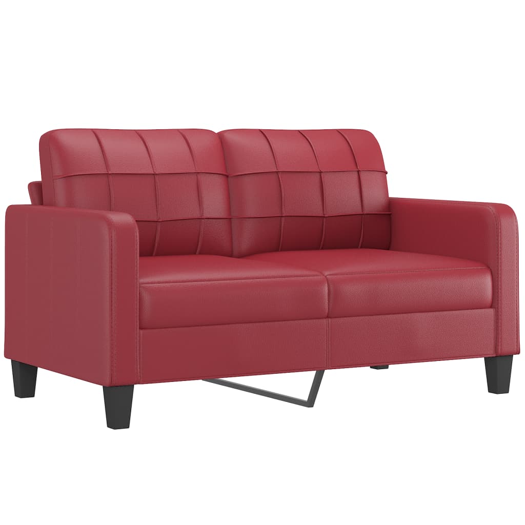 3 pcs conjunto sofás c/ almofadões couro artif. vermelho tinto