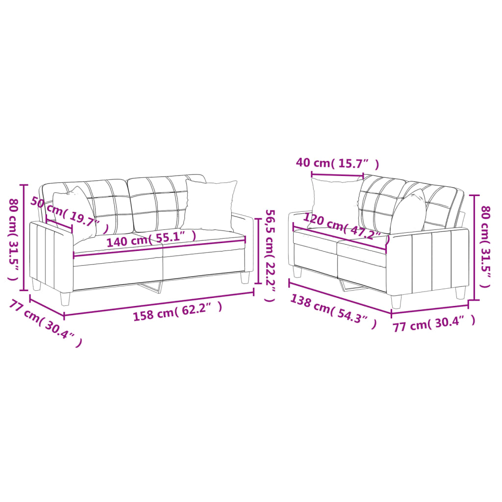 2 pcs conjunto de sofás com almofadas couro artificial creme
