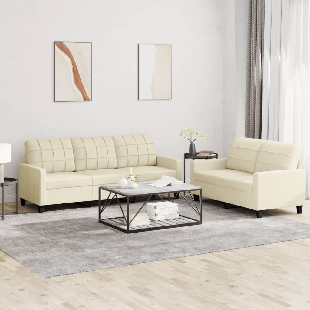 2 pcs sofa set with cushions cream colored artificial leather
