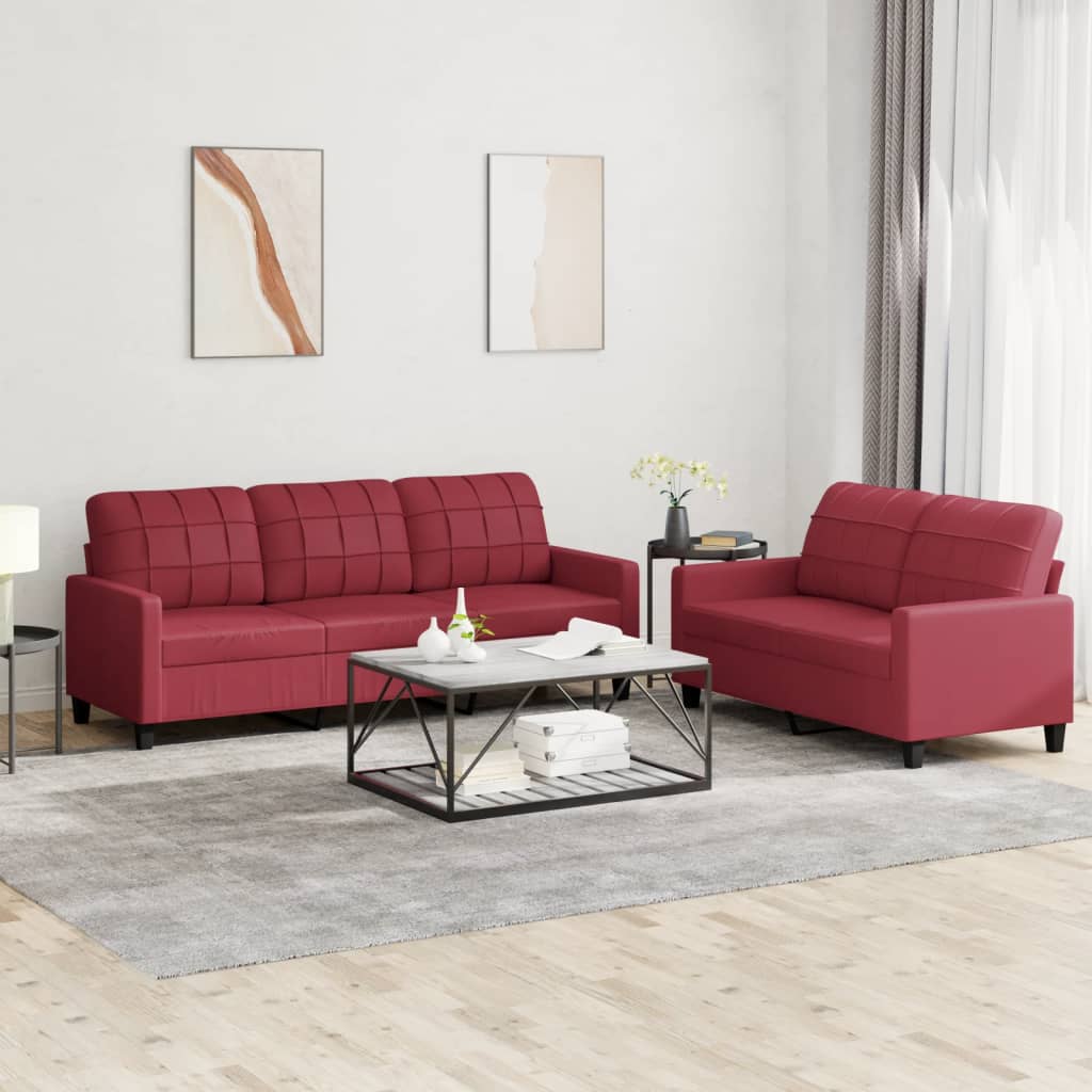 2 pcs sofa set with red faux leather cushions