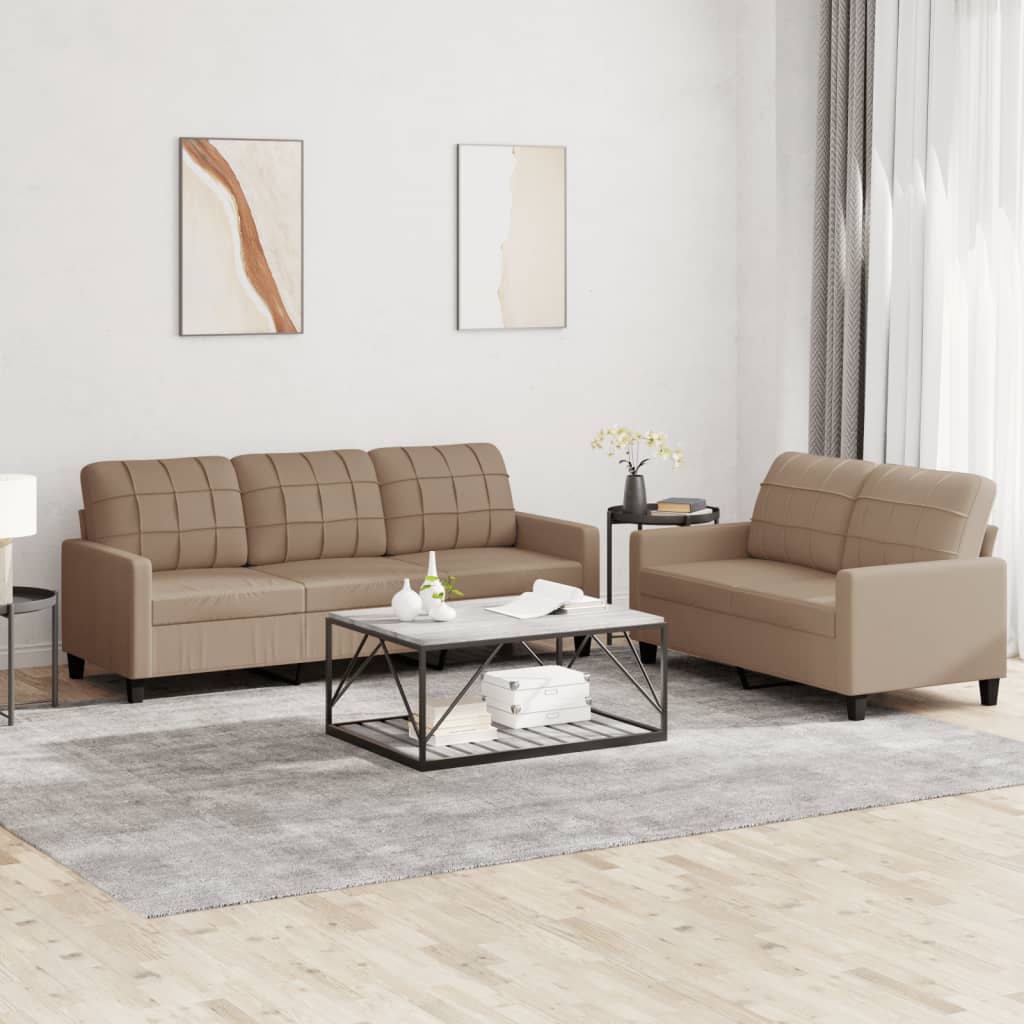 2 pcs sofa set with artificial leather cushions in cappuccino color