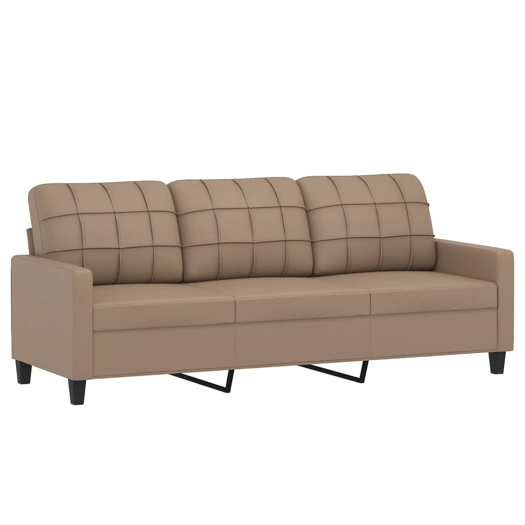 3 pcs conjunto sofás c/ almofadões couro artificial cappuccino