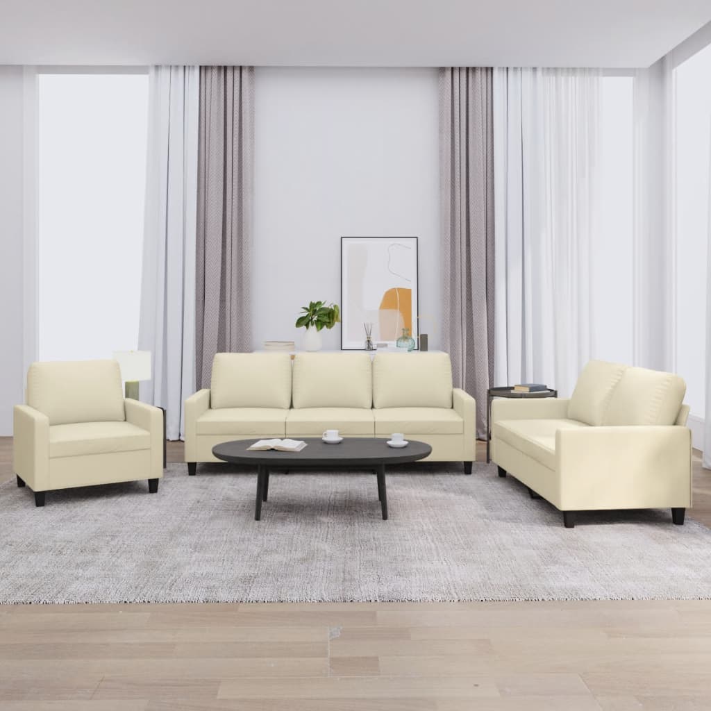 3 pcs sofa set with cushions cream colored artificial leather