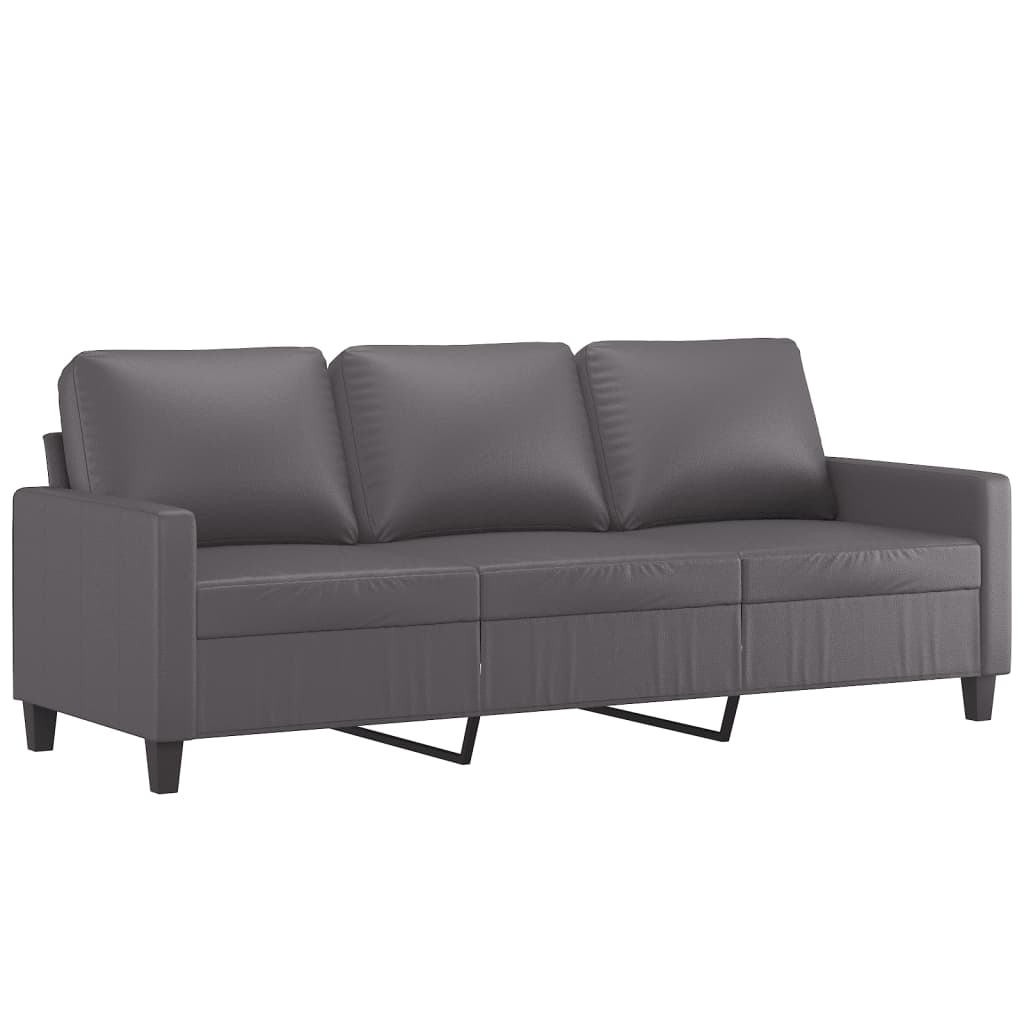 3 pcs conjunto de sofás c/ almofadões couro artificial cinzento