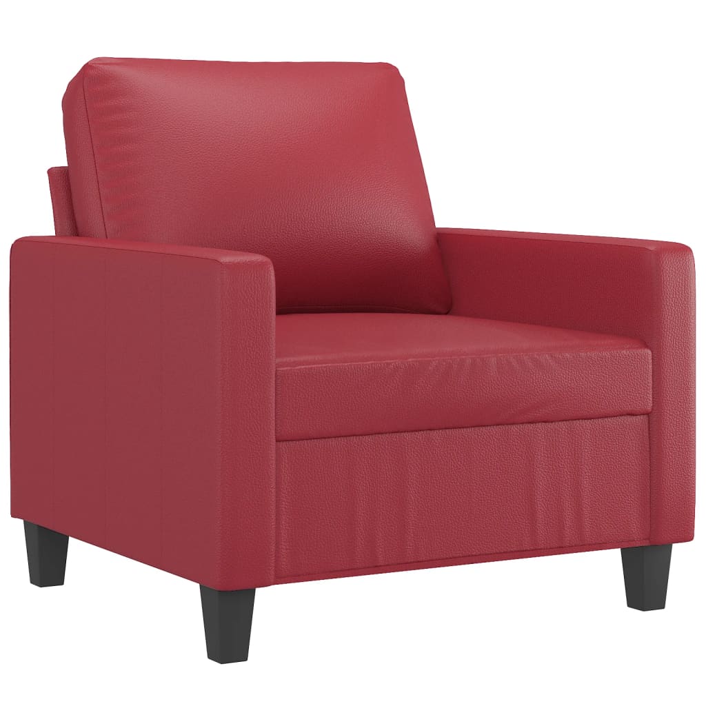 3 pcs conjunto sofás c/ almofadões couro artif. vermelho tinto