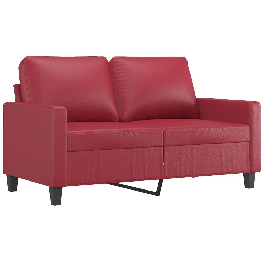 3 pcs conjunto sofás c/ almofadões couro artif. vermelho tinto