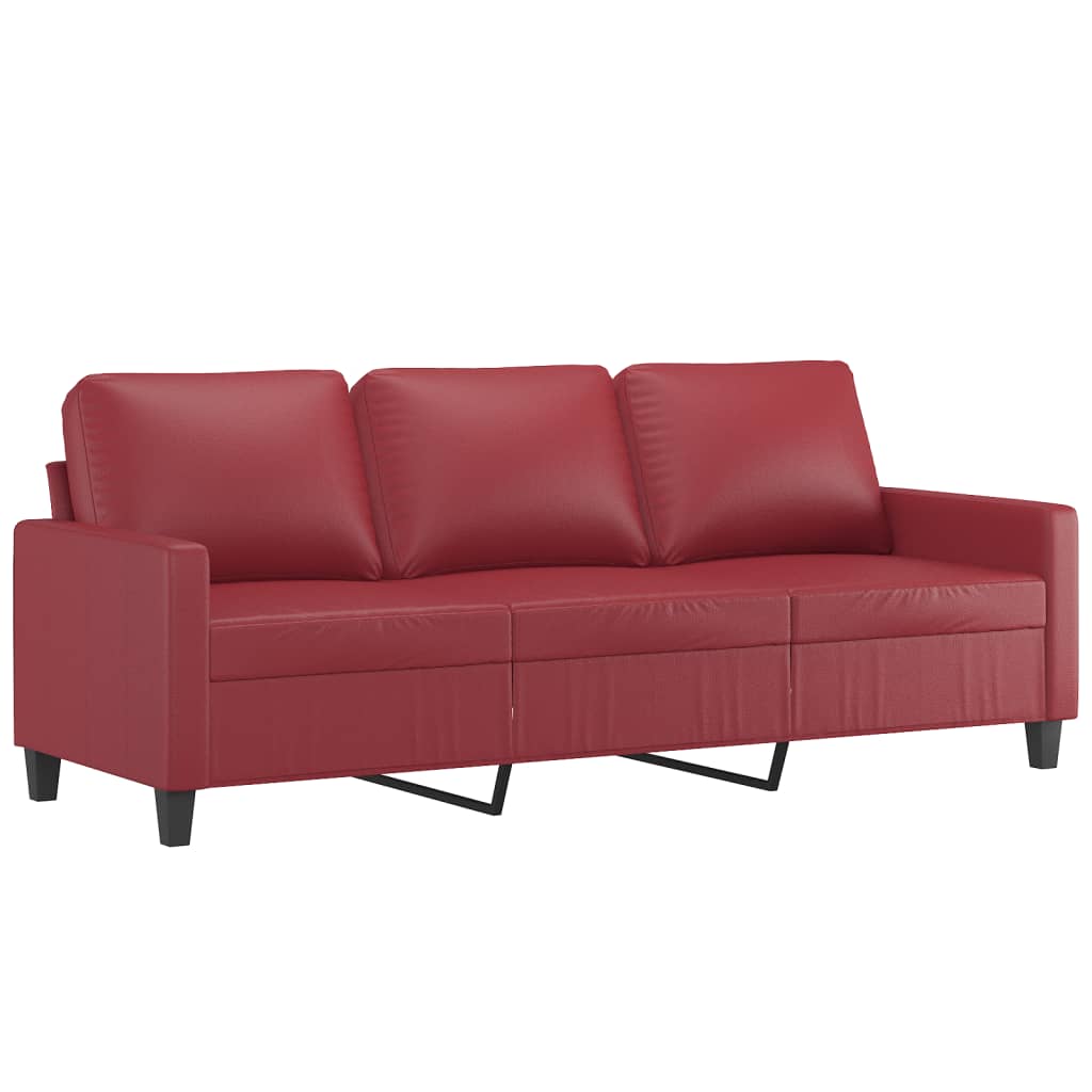 3 pcs conjunto sofás c/ almofadões couro artif. vermelho tinto