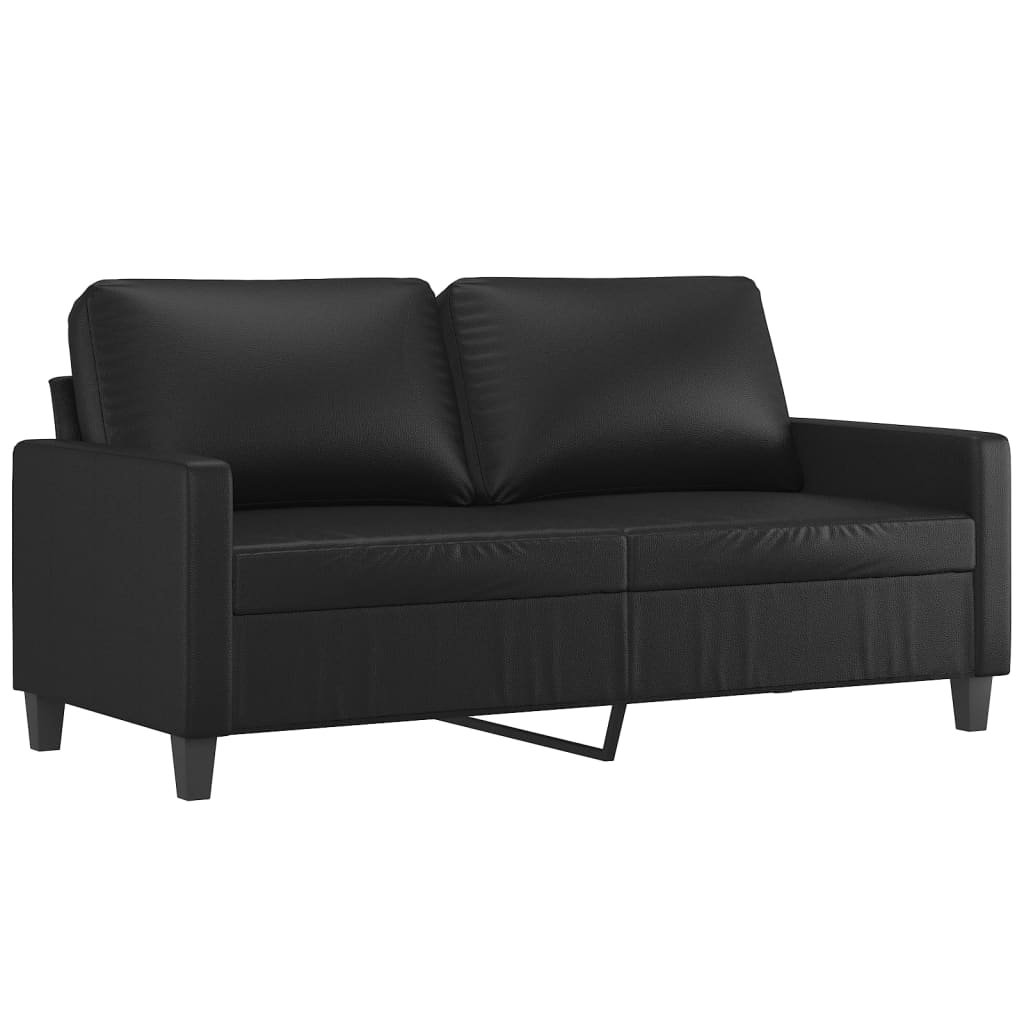 2 pcs sofa set with cushions black faux leather