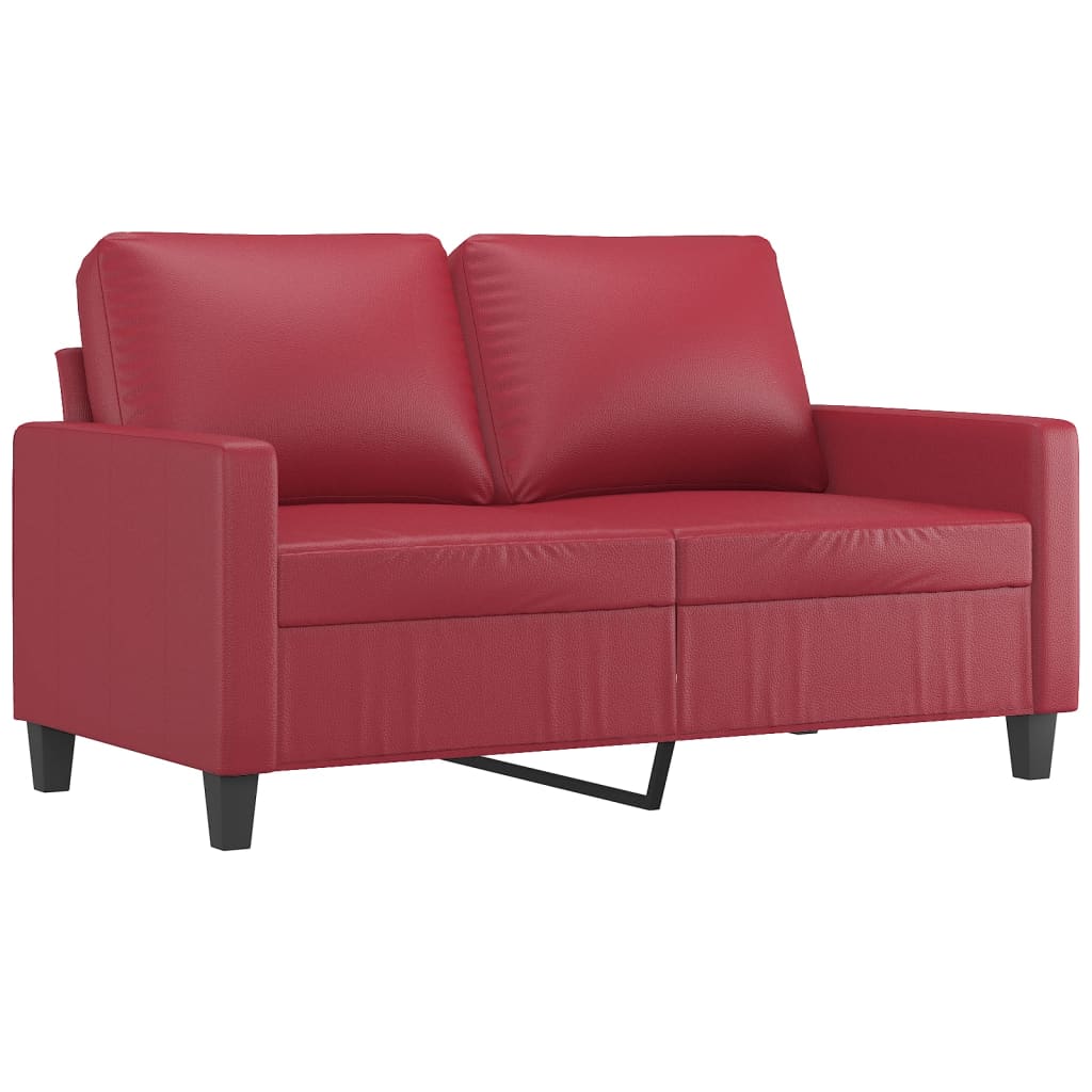 2 pcs conjunto sofás c/ almofadões couro artif. vermelho tinto