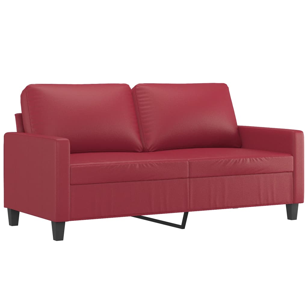 2 pcs conjunto sofás c/ almofadões couro artif. vermelho tinto