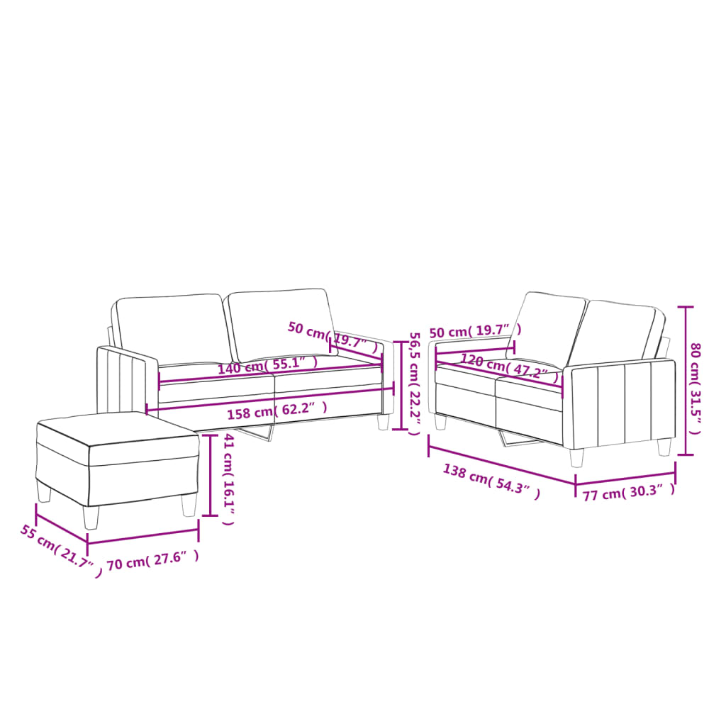 3 pcs sofa set with cushions in red faux leather