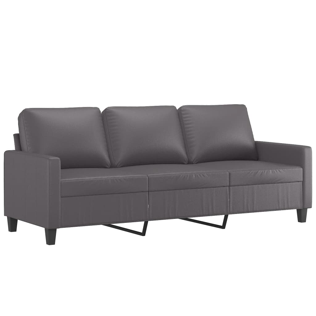 2 pcs sofa set with cushions grey faux leather