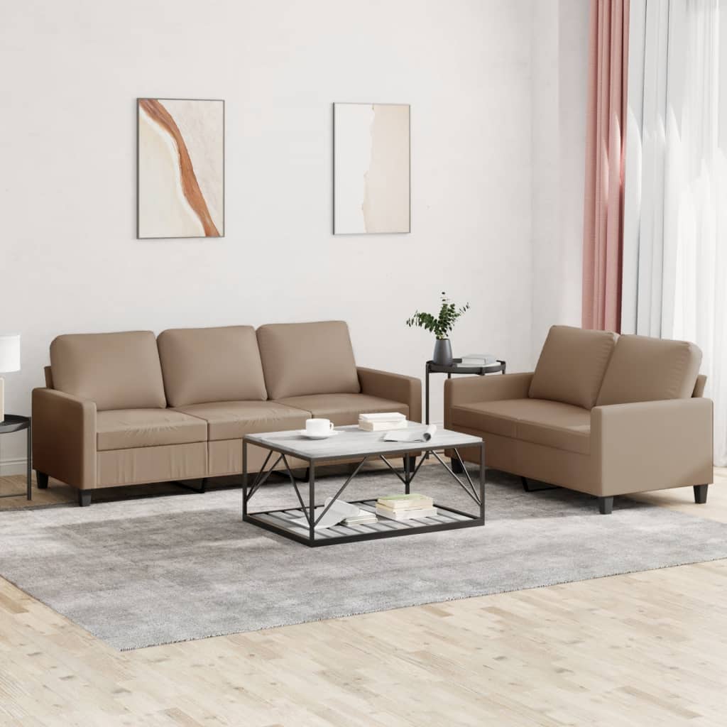 2 pcs sofa set with artificial leather cushions in cappuccino color