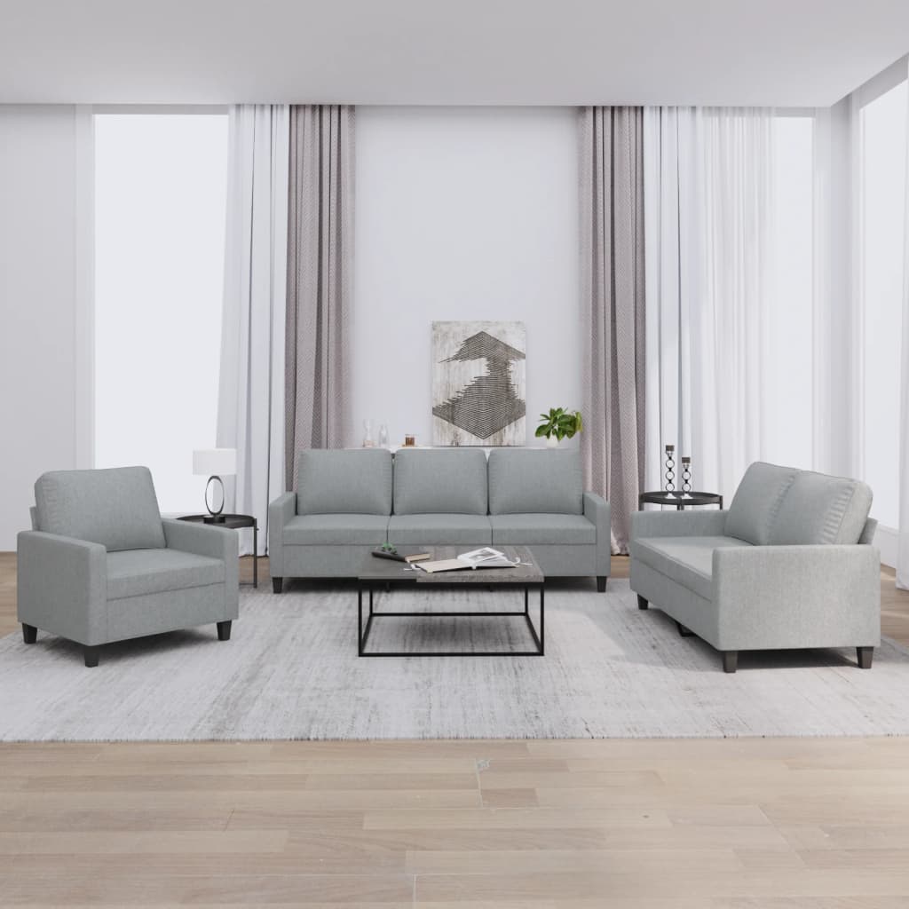 3 pcs sofa set with cushions light grey fabric