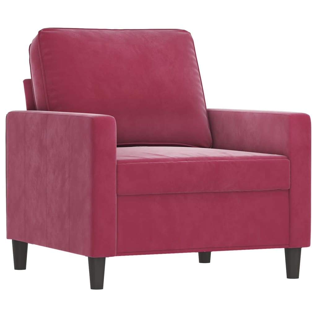 3 pcs conjunto de sofás com almofadões veludo vermelho tinto